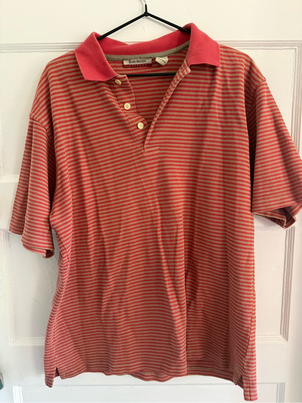 Casual Men’s Stripe Polo in Coral - Barry Bricken